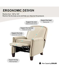 Hickey Modern Genuine Leather Recliner with Nailhead Trim