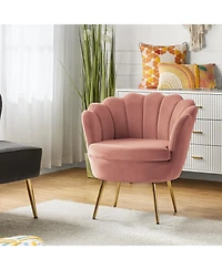 Modern Velvet Barrel Chair with Channel Tufted Back