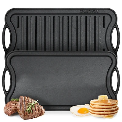 Chefspot Preseasoned Cast Iron Reversible Griddle Plate Pan - 20"