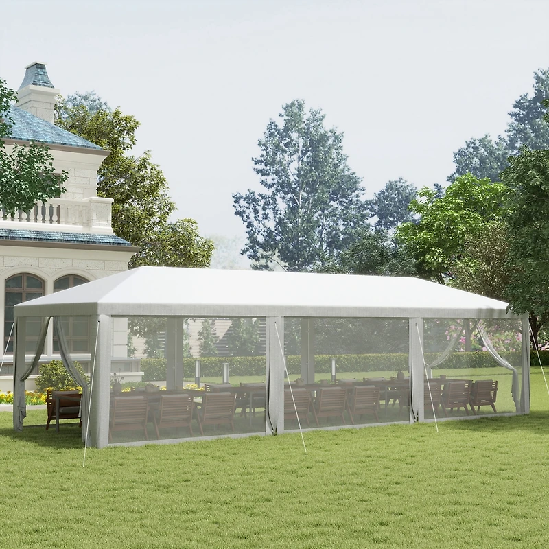 Outsunny 10' x 28' Party Tent with 8 Removable Net Sidewalls,