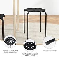 17.5 Inch Set of 6 Portable Plastic Stack Stools with Metal Frame