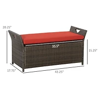 Outsunny 29 Gallon Outdoor Patio Wicker Storage Bench w/ Cushion