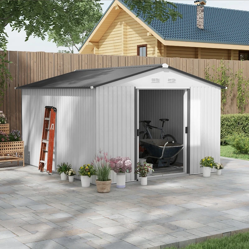 Outsunny 11ft x 9ft Outdoor Metal Storage Shed with 2 Doors,