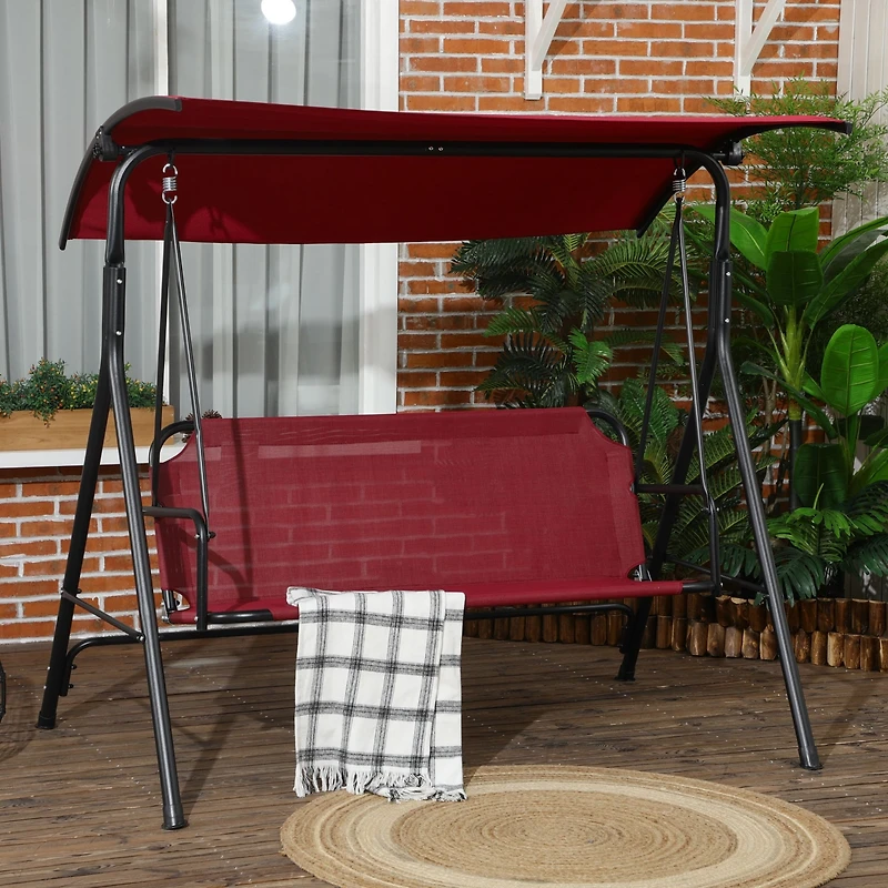 Outsunny 3-Person Porch Swing with Adjustable Tilt Canopy, Wine