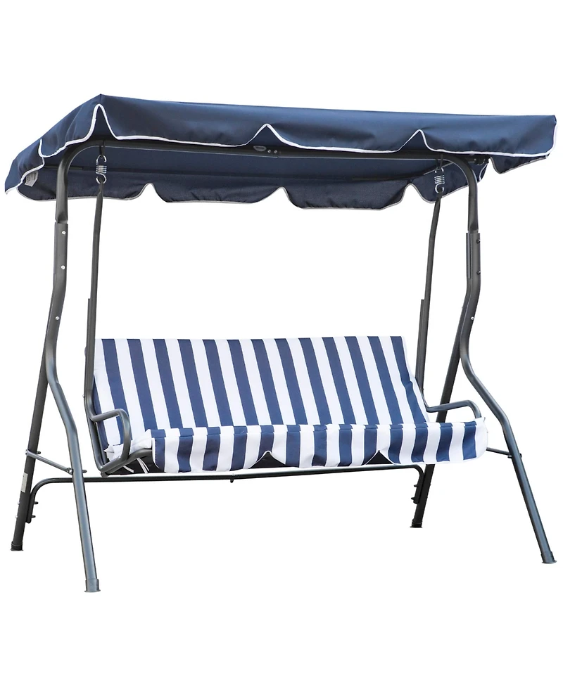 Outsunny 3-Person Porch Swing with Adjustable Canopy, & Stripe