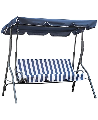 Outsunny 3-Person Porch Swing with Adjustable Canopy, & Stripe