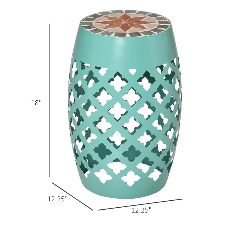 Outsunny 12" Patio Round Stool Outdoor Footstool Garden Mosaic Side Table,