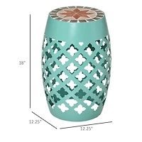 Outsunny 12" Patio Round Stool Outdoor Footstool Garden Mosaic Side Table,
