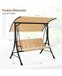 Sugift 3-Seat Outdoor Porch Swing with Adjustable Canopy and Padded Cushions