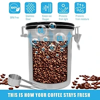 Coffee Storage Canister with Scoop, Date Tracker, Built-In One-Way CO2 Valve & 2 Spare Filter Replacements