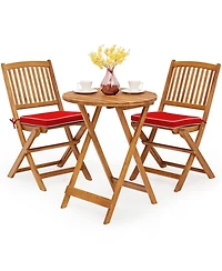 Sugift 3 Pieces Patio Folding Bistro Set with Padded Cushion and Round Coffee Table