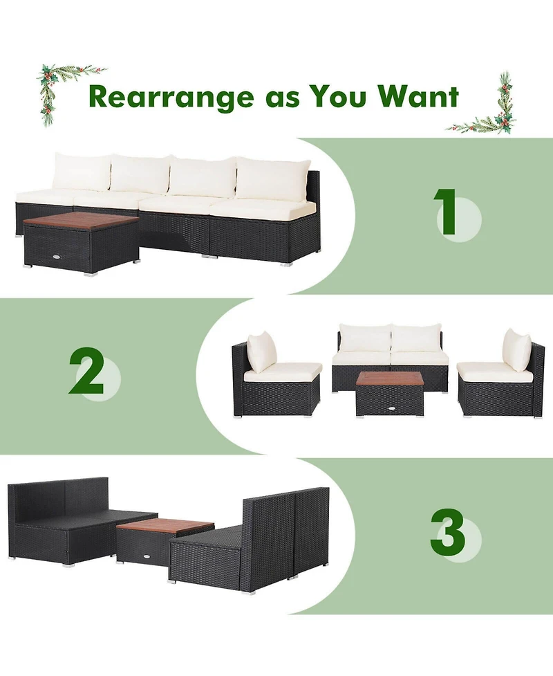 Sugift 5 Piece Outdoor Furniture Set with Solid Tabletop and Soft Cushions