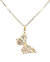 Filigree Lace Butterfly 18" Pendant Necklace in 10k Gold