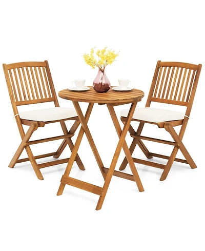 Sugift 3 Pieces Patio Folding Bistro Set with Padded Cushion and Round Coffee Table