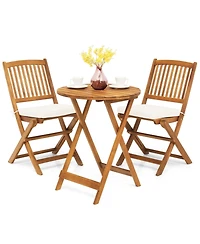 Sugift 3 Pieces Patio Folding Bistro Set with Padded Cushion and Round Coffee Table