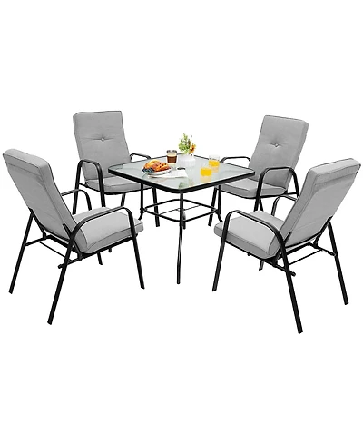 Sugift 5 Pieces Outdoor Dining Set with 4 Stackable Chair and High-Back Cushions