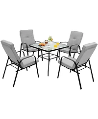 Sugift 5 Pieces Outdoor Dining Set with 4 Stackable Chair and High-Back Cushions