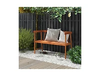 Sugift 2-Person Patio Acacia Wood Bench with Backrest and Armrests