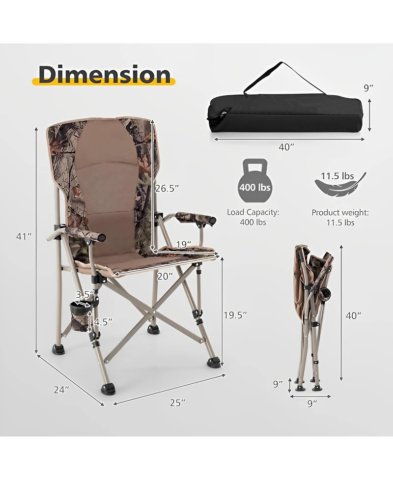 Sugift Portable Camping Chair with 400 Lbs Metal Frame and Anti-Slip Feet