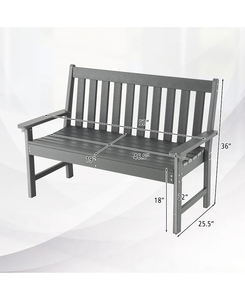 Sugift 52 Inch All-Weather Hdpe Outdoor Bench with Backrest and Armrests
