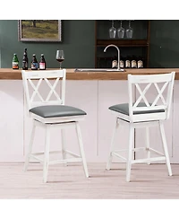 Sugift 2 Pieces 25 Inch Swivel Counter Height Barstool Set with Rubber Wood Legs