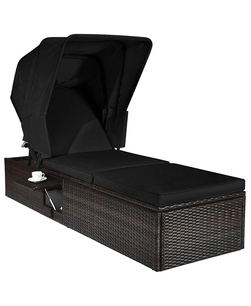 Outdoor Adjustable Cushioned Chaise Lounge Chair with Folding Canopy