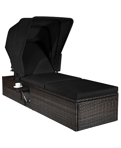 Outdoor Adjustable Cushioned Chaise Lounge Chair with Folding Canopy
