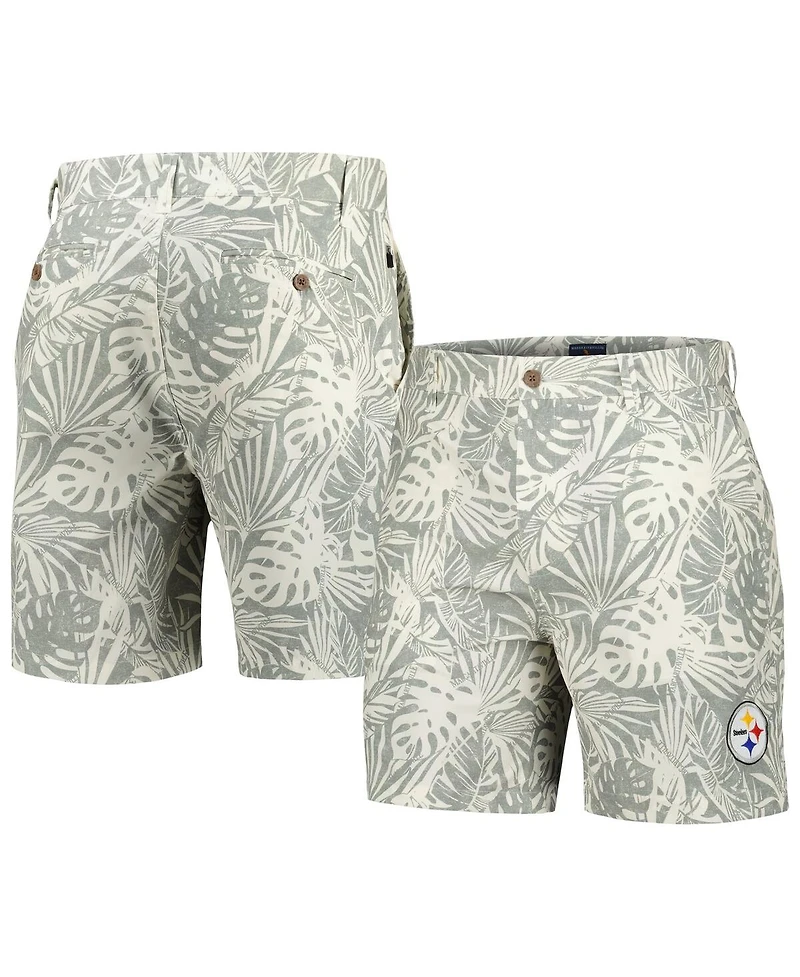 Margaritaville Men's Gray Pittsburgh Steelers Sandwashed Monstera Print Amphib Shorts