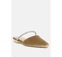 turnon velvet diamante detail flat mules