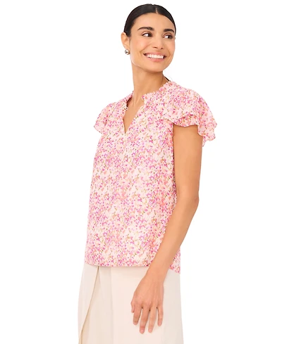 CeCe Women's Ruffled Keyhole-Neck Flutter-Sleeve Blouse
