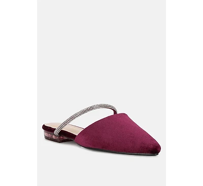 turnon velvet diamante detail flat mules