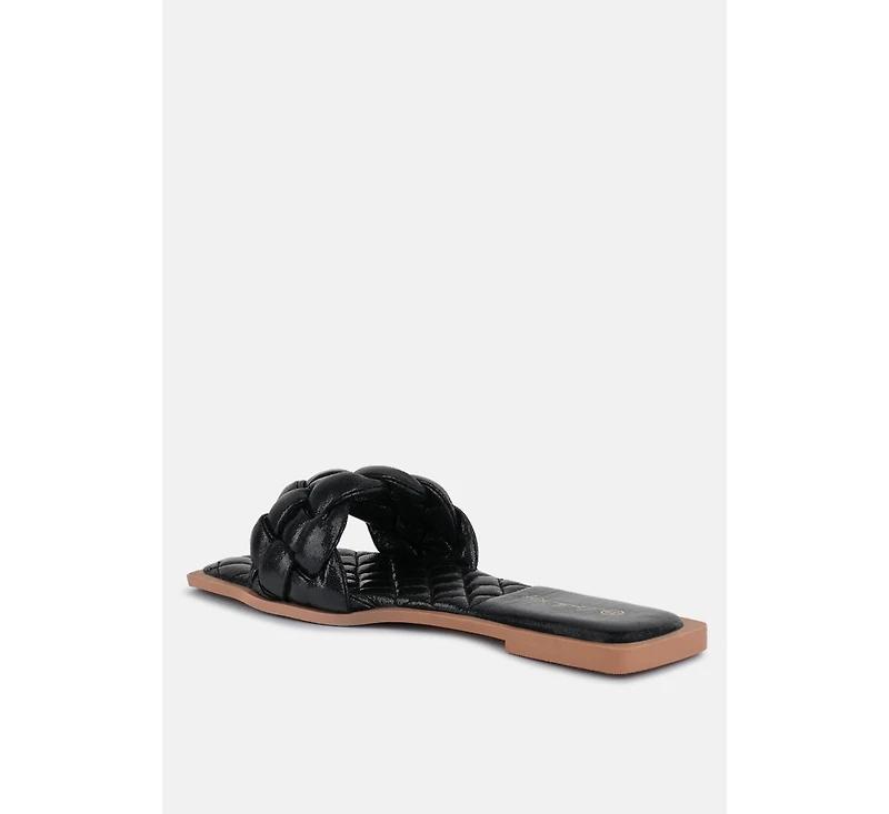 Marcue Patent Pu Quilted Slides Woven Straps