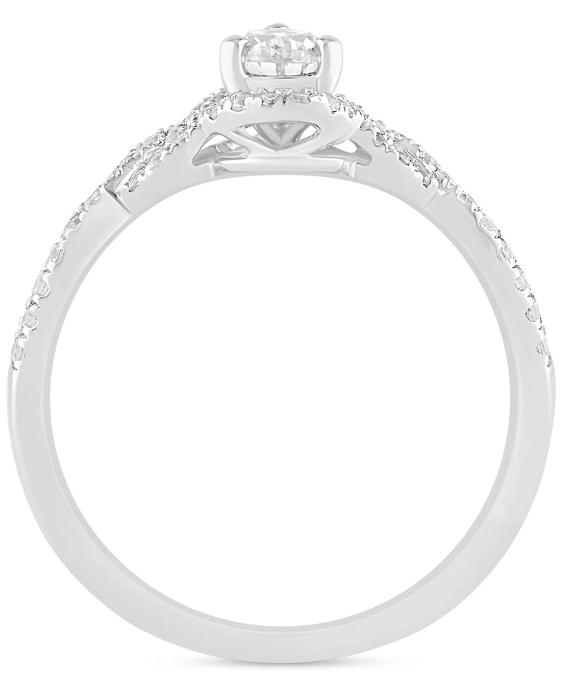 Diamond Pear Halo Twist Engagement Ring (3/4 ct. t.w.) 14k White Gold