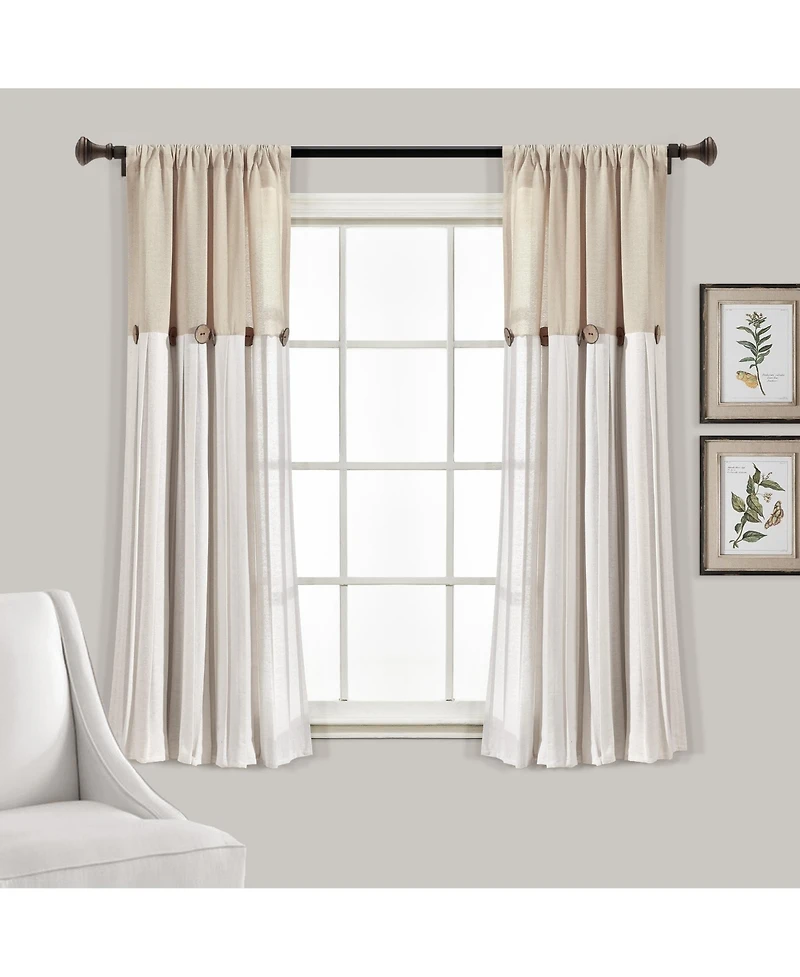 Lush Decor Linen Button Window Curtain Panels