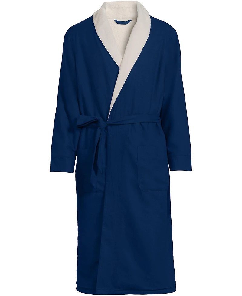 Lands' End Men's High Pile Fleece Lined Flannel Robe