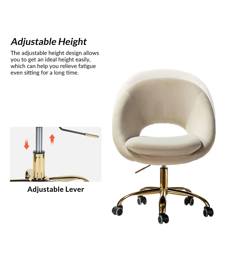 Hulala Home Modern Velvet Office Chair with Adjustable Swivel for Study Vanity