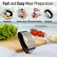 Stainless Steel Garlic Press Rocker Set - Premium Mincer Crusher with Peeler and Scraper