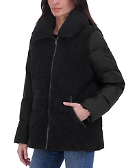 Tahari Women's Mixed-Media Stand-Collar Puffer Coat