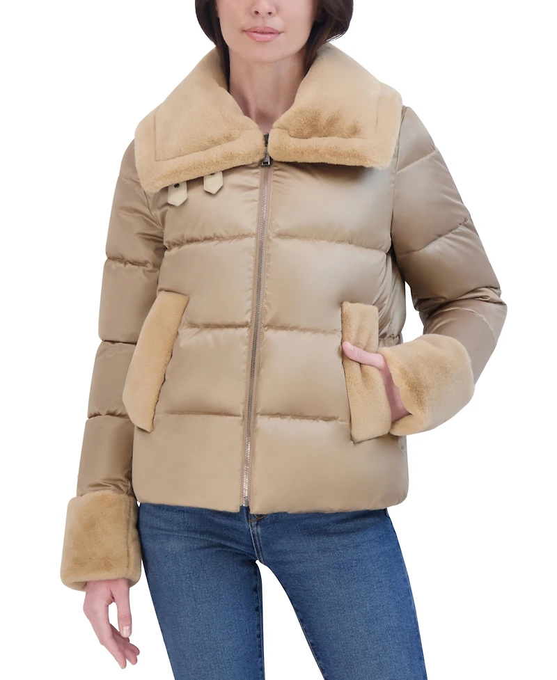 Laundry by Shelli Segal Women's Shine Faux-Fur-Trim Puffer Coat