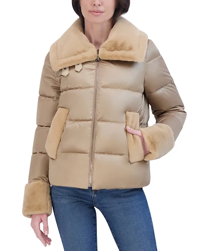 Laundry by Shelli Segal Women's Shine Faux-Fur-Trim Puffer Coat