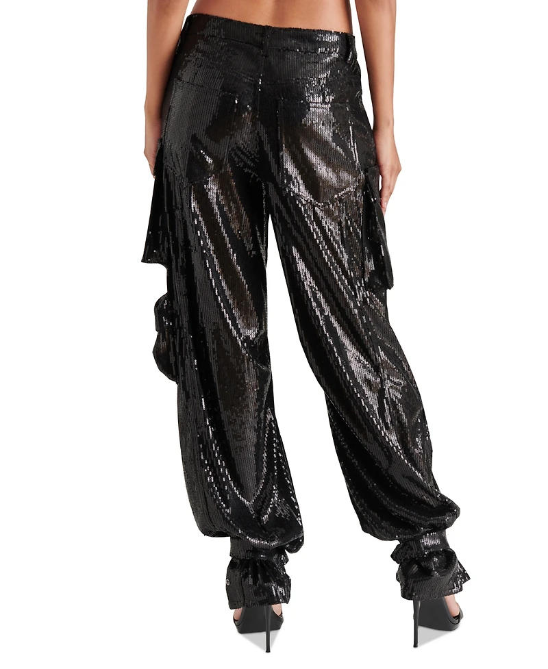 Steve Madden Women's Duo Sequin Relaxed Cargo Pants