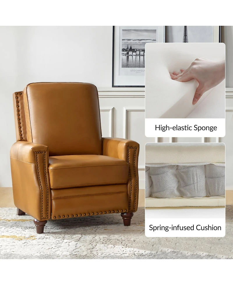Bellino Modern Genuine Leather Recliner with Nailhead Trim