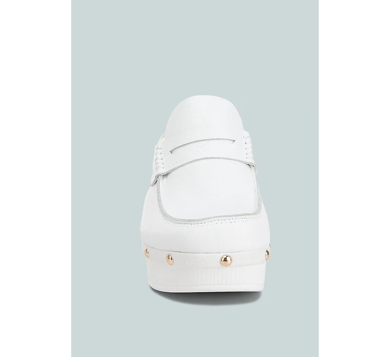 Lyrac Recycled Leather Platform Clogs White