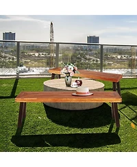 Slickblue Set of 2 Patio Acacia Wood Dining Benches