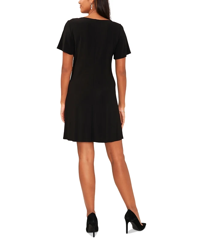 MSK Womens MSK Short Sleeve Floral Grommet Trim Shift Dress