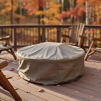 Round Outdoor Fire Pit Cover - Heavy-Duty 300D Polyester and Pvc with Drawstring Closure - Khaki - 40-Inch