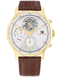 Tommy Hilfiger Men's Multifunction Brown Leather Watch 44mm