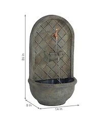 Messina 26-Inch Polystone Outdoor Solar Wall Fountain - Florentine Stone Finish
