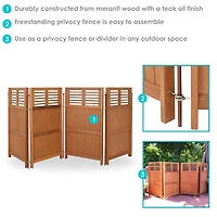 Outdoor Patio or Porch Meranti Wood with Teak Oil Finish Folding Privacy Screen Fence - 44"