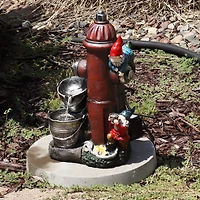 16"H Electric Polyresin Gnomes Climbing Fire Hydrant Outdoor Water Fountain with Led Light
